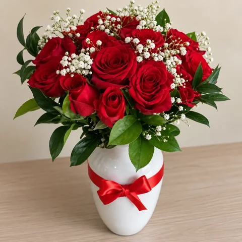 Rosas Rojas y Gypsophila